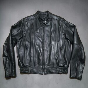 Leather Gallery Jacket Womens Black Vintage Moto Biker Zip Coat Size XL
